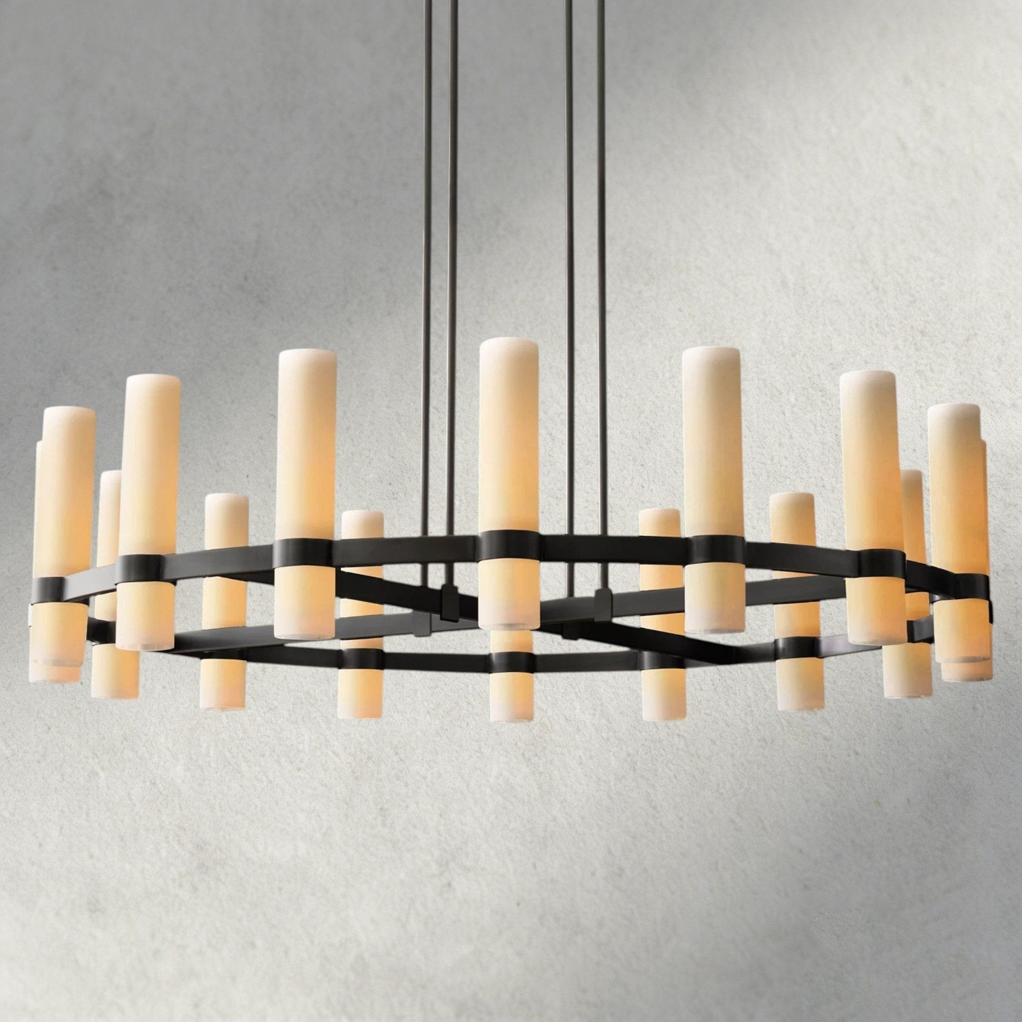 Ravay Round Milk Glass Chandelier 36", 48", 60" - Cyran Lamps