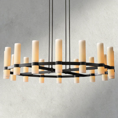Ravay Round Milk Glass Chandelier 36", 48", 60" - Cyran Lamps