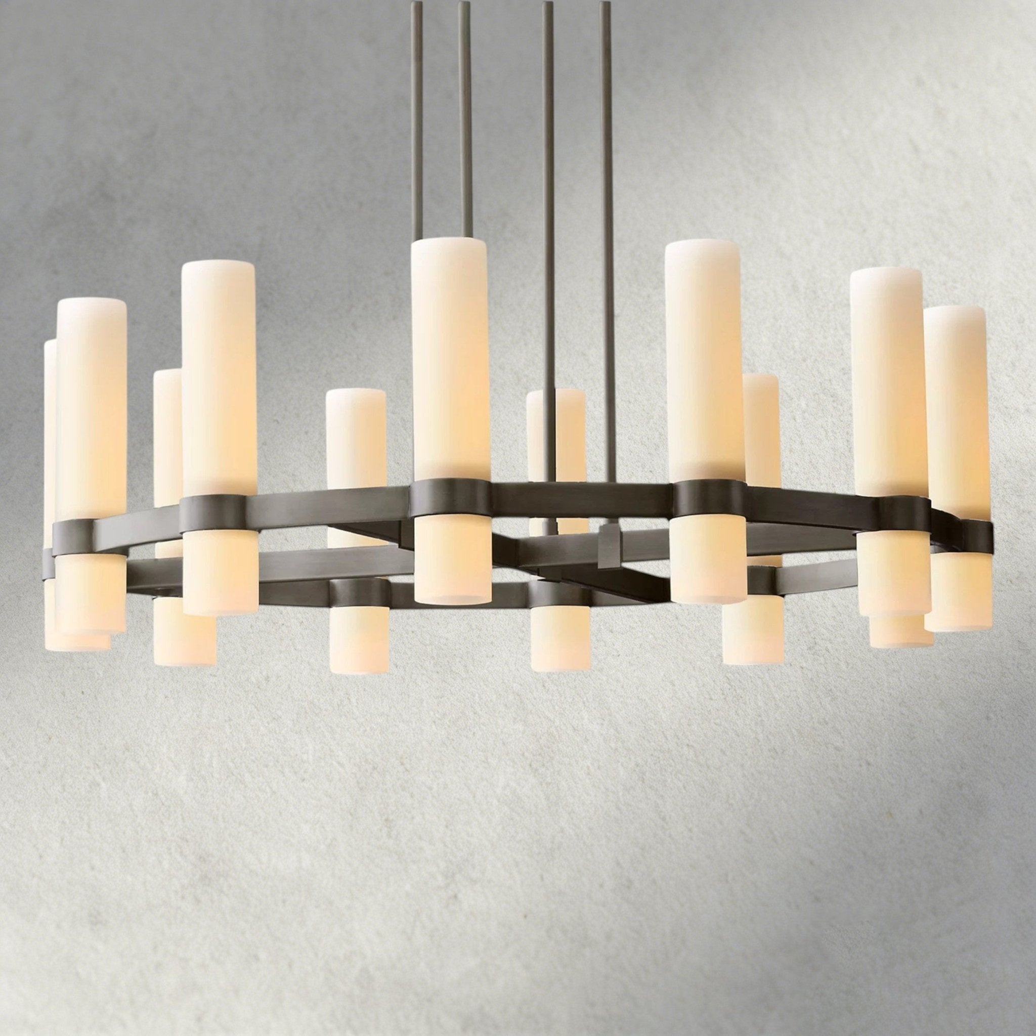Ravay Round Milk Glass Chandelier 36", 48", 60" - Cyran Lamps