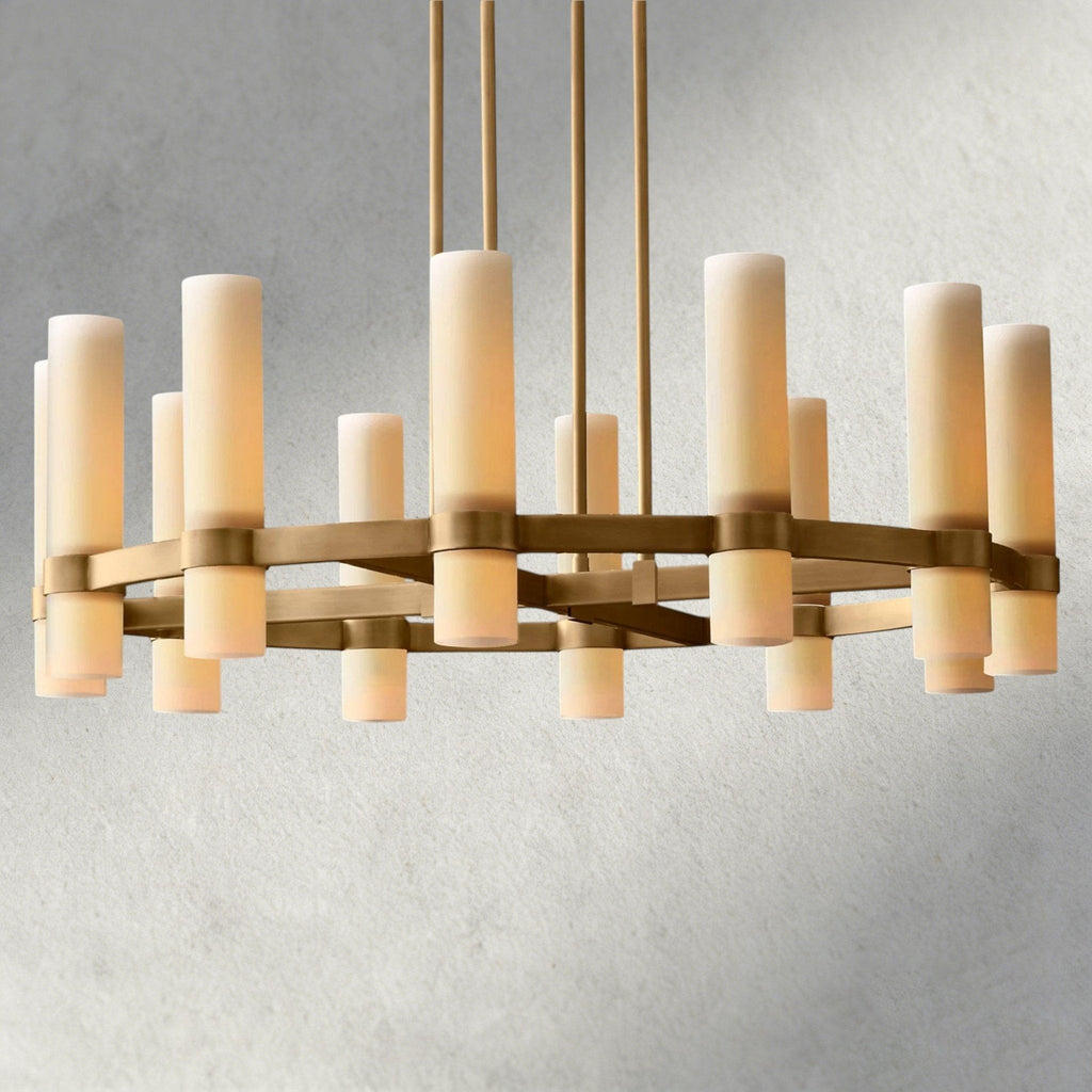 Ravay Round Milk Glass Chandelier 36", 48", 60" - Cyran Lamps