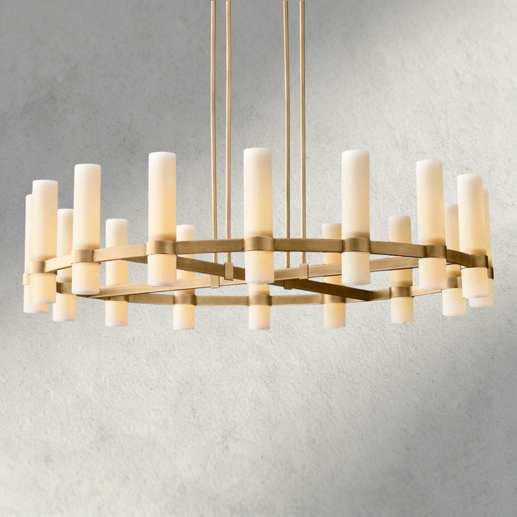Ravay Round Milk Glass Chandelier 36", 48", 60" - Cyran Lamps