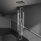 Rectangular Frame Aluminum LED Black Nordic Duplex Stair Chandelier - Cyran Lamps
