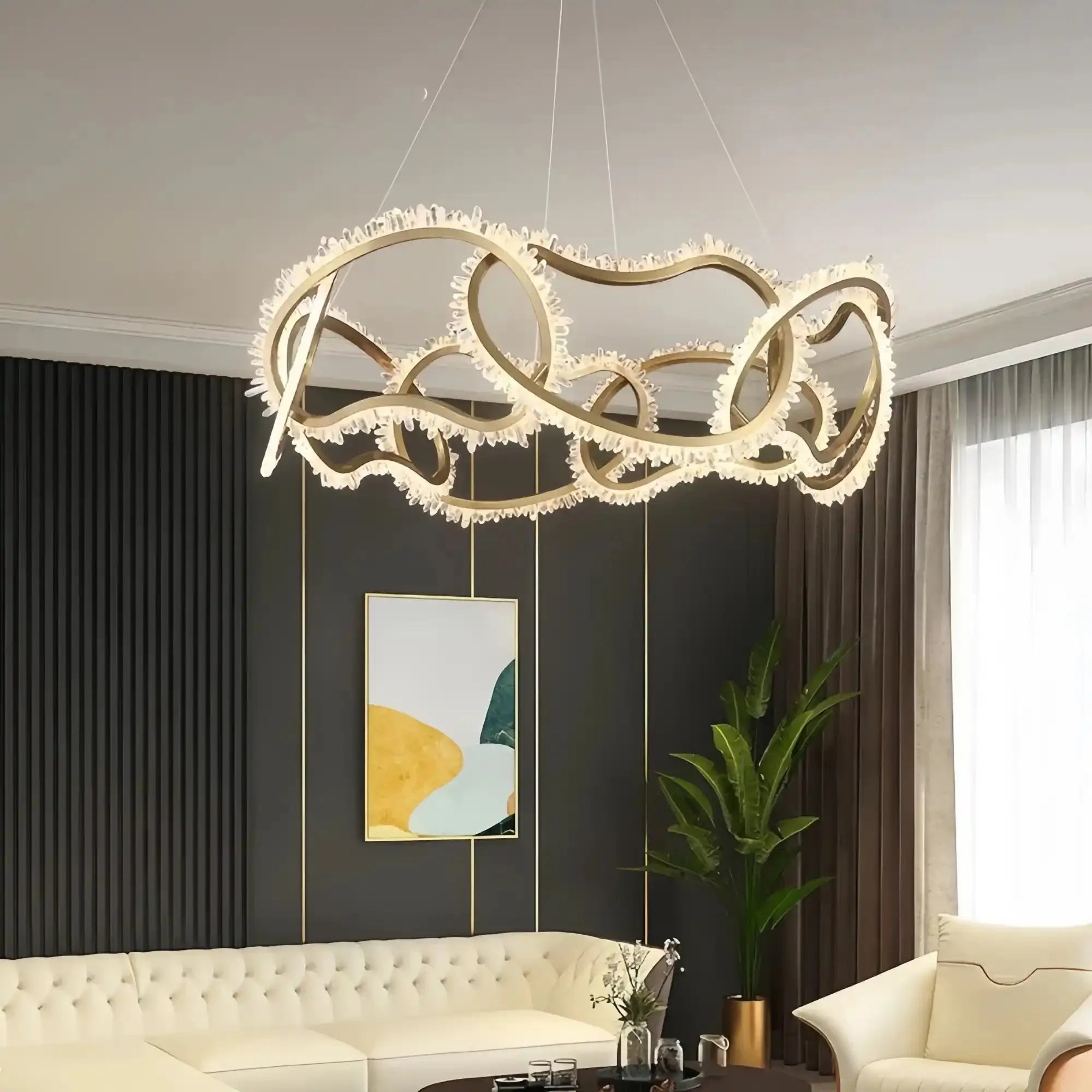 Rose Rock Crystal Multi - ring Chandelier Modern Chandelier Restaurant - Cyranlamps
