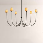 Saige 6 - Light Curved Arm Chandelier with Linen Shades - Cyran Lamps