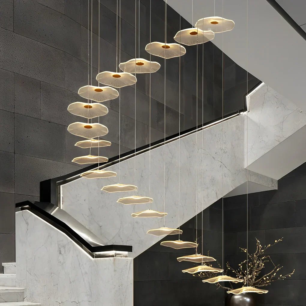 Small Acrylic Lotus Leaves LED Creative Modern Staircase Chandelier - Cyran Lamps