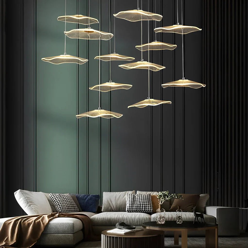 Small Acrylic Lotus Leaves LED Creative Modern Staircase Chandelier - Cyran Lamps