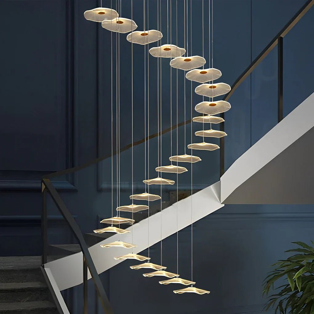 Small Acrylic Lotus Leaves LED Creative Modern Staircase Chandelier - Cyran Lamps