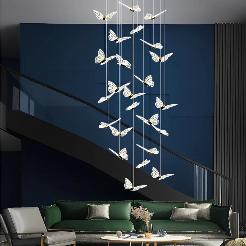 Small Butterflies Creative Three Step Dimming Modern Long Chandelier - Cyran Lamps