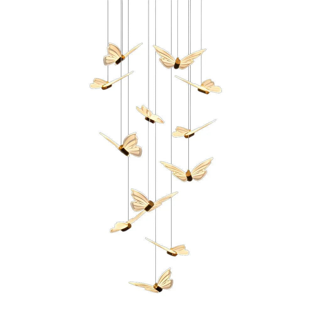 Small Butterflies Creative Three Step Dimming Modern Long Chandelier - Cyran Lamps