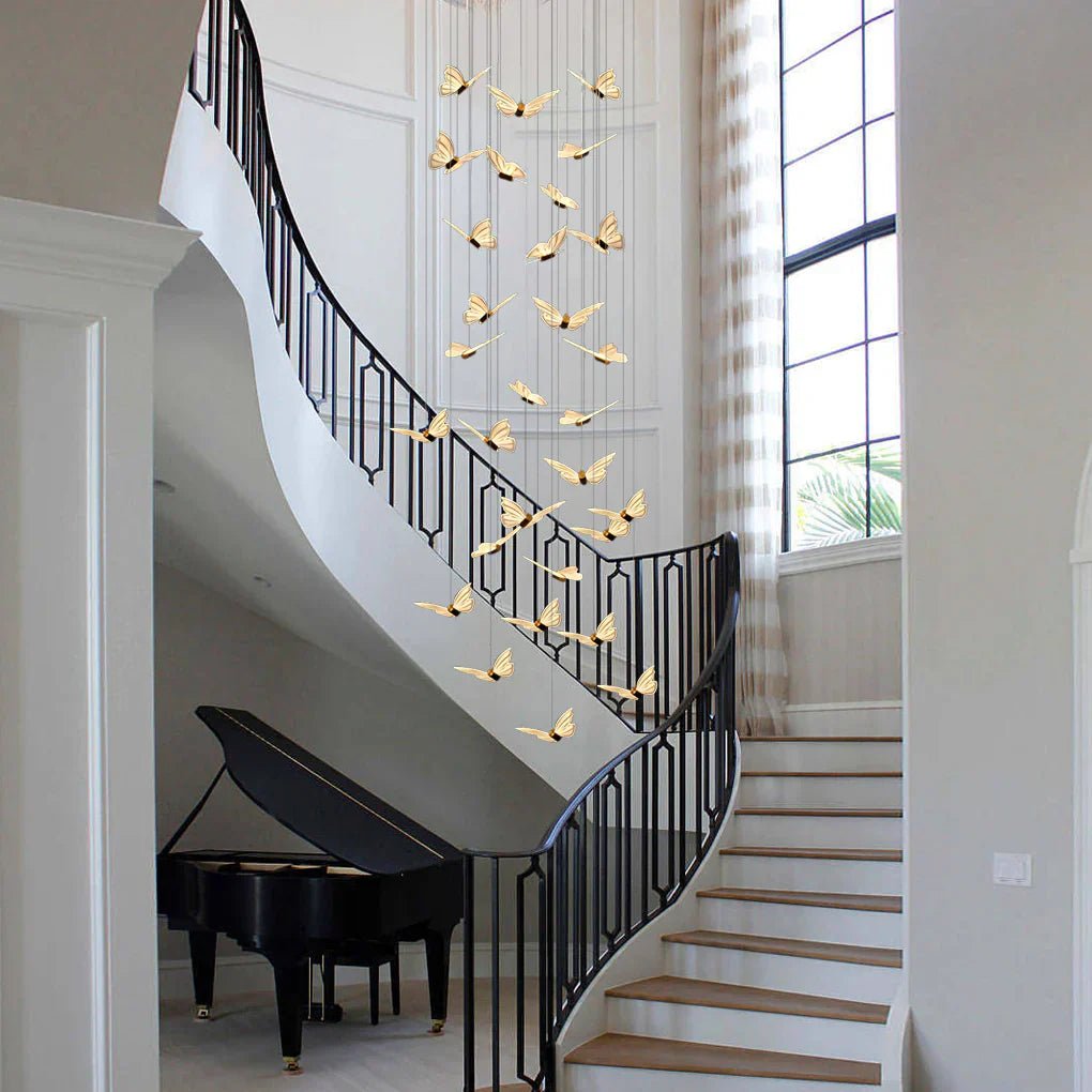 Small Butterflies Creative Three Step Dimming Modern Long Chandelier - Cyran Lamps
