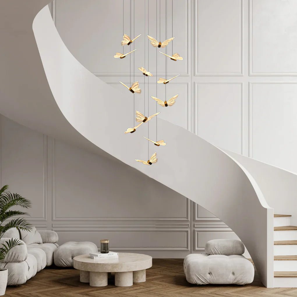 Small Butterflies Creative Three Step Dimming Modern Long Chandelier - Cyran Lamps