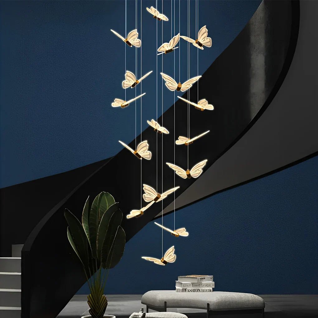 Small Butterflies Creative Three Step Dimming Modern Long Chandelier - Cyran Lamps