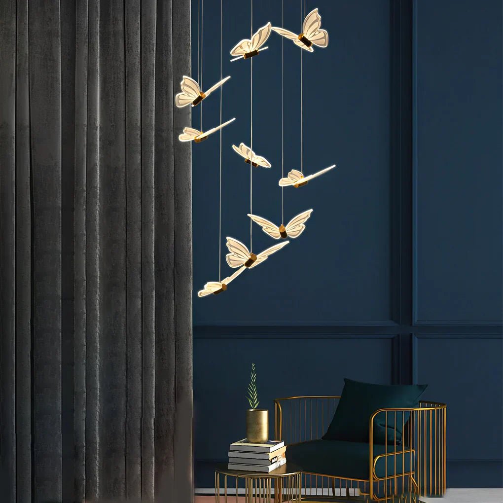 Small Butterflies Creative Three Step Dimming Modern Long Chandelier - Cyran Lamps