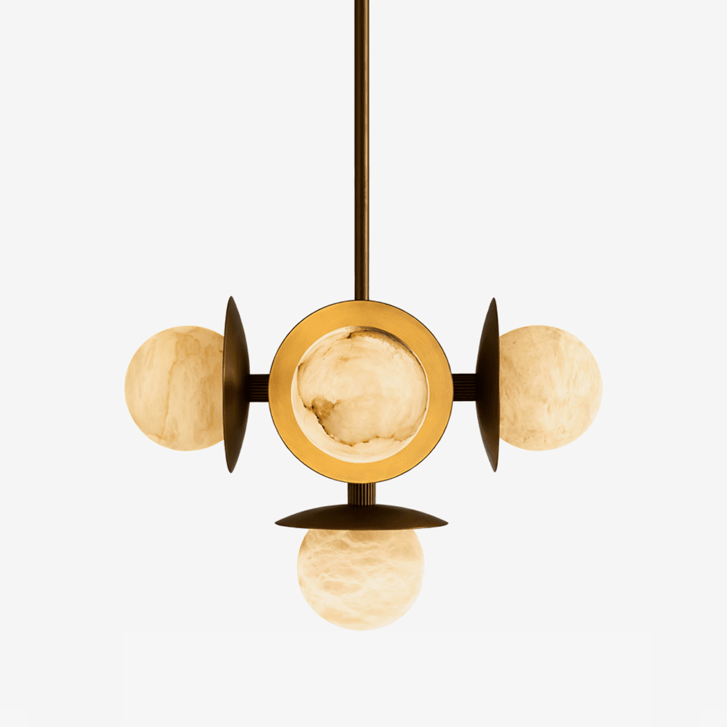 Snowflake Alabaster Orb Chandelier - ∅ 15″ x H 59″Bronze & WhiteCyranlamps