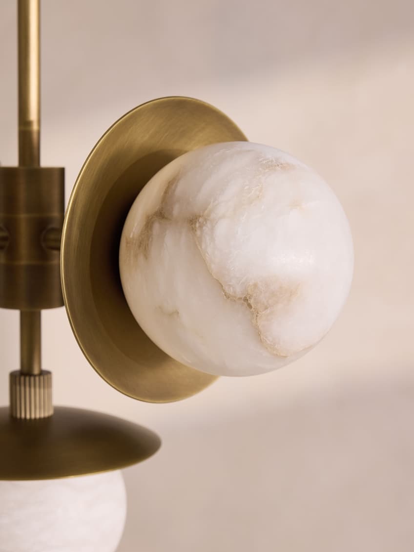 Snowflake Alabaster Orb Chandelier - ∅ 15″ x H 59″Bronze & WhiteCyranlamps