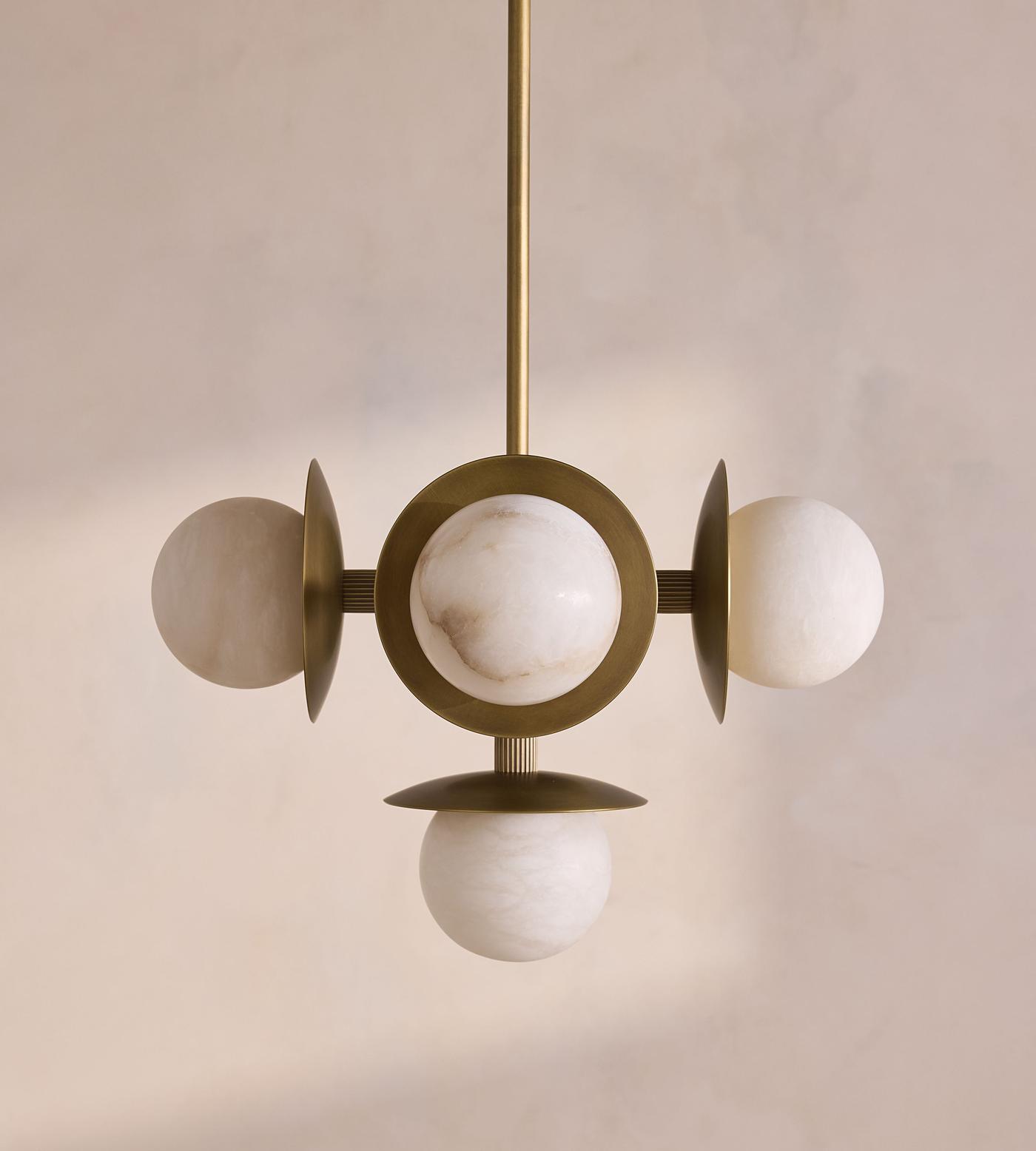 Snowflake Alabaster Orb Chandelier - ∅ 15″ x H 59″Bronze & WhiteCyranlamps