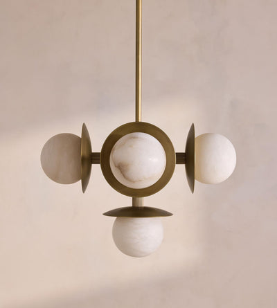 Snowflake Alabaster Orb Chandelier - ∅ 15″ x H 59″Bronze & WhiteCyranlamps