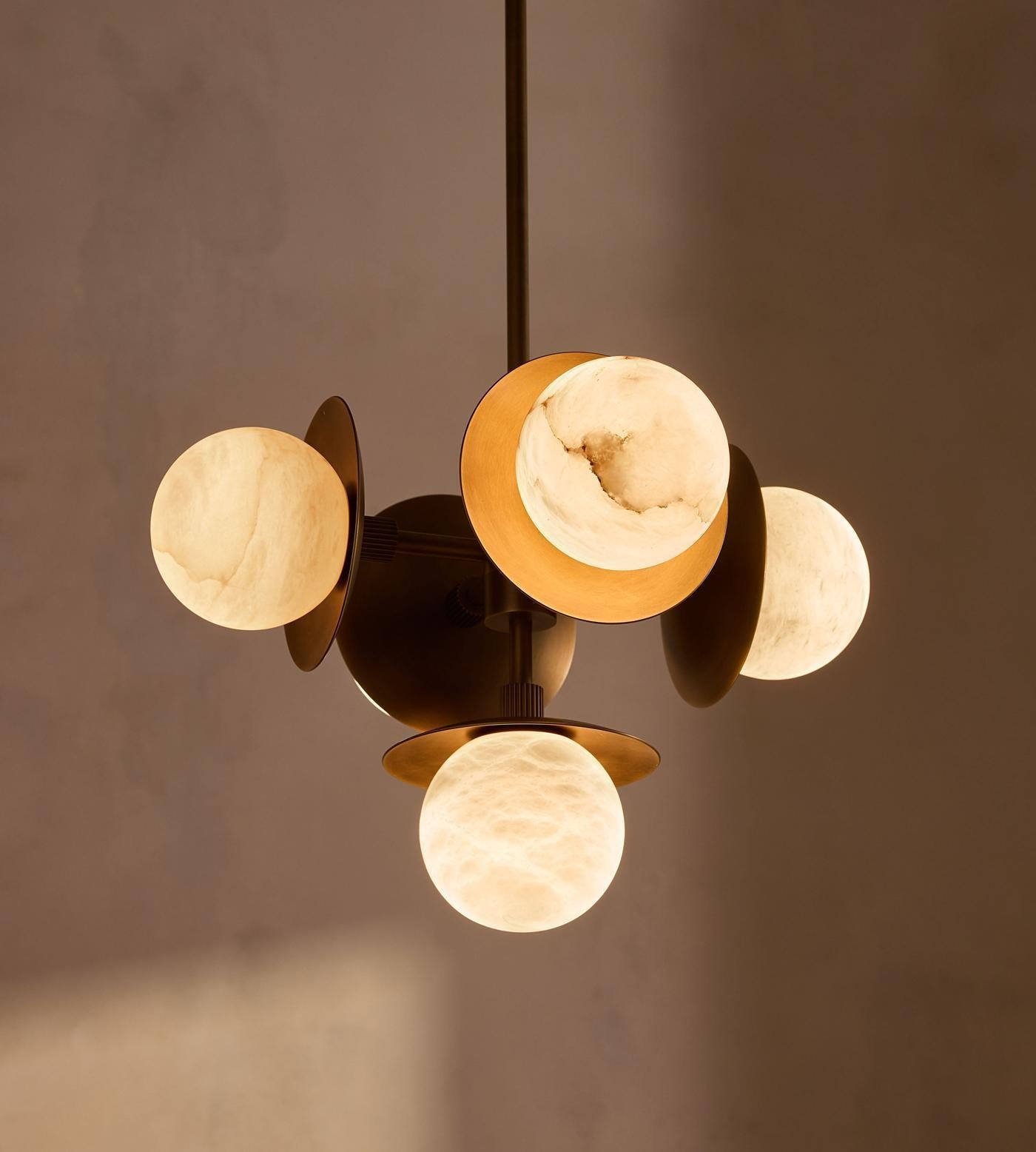 Snowflake Alabaster Orb Chandelier - ∅ 15″ x H 59″Bronze & WhiteCyranlamps