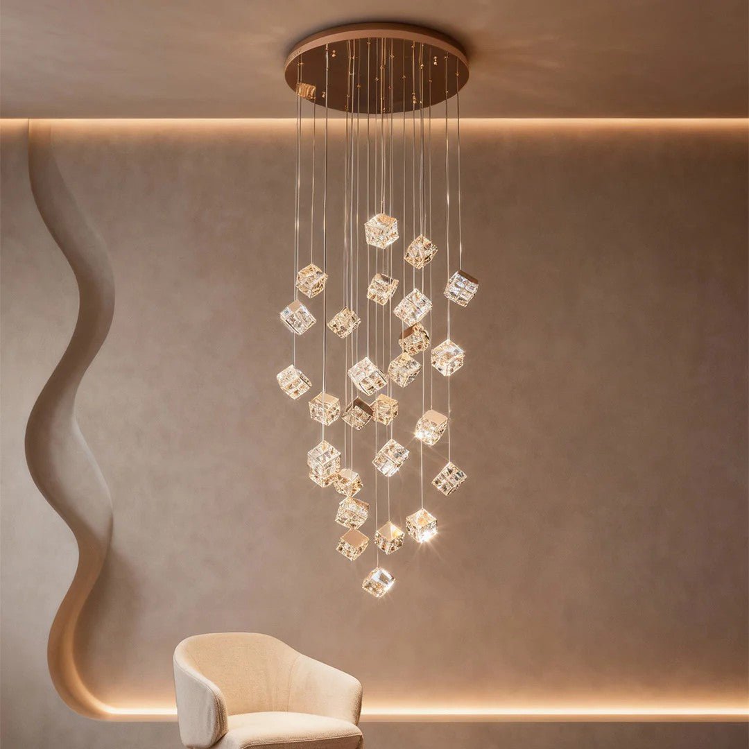 Stairs Chandelier Magic Cube Crystal Ceiling Light - Cyran Lamps