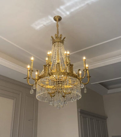 Stunning Oversized Luxury Golden Metal Candle Crystal Tassel Chandelier For High - ceiling Staircase/Entryway/Living/Meeting Room - 1 Layer: D 39.4"*H 39.4"Warm LightCyranlamps