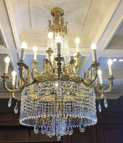 Stunning Oversized Luxury Golden Metal Candle Crystal Tassel Chandelier For High - ceiling Staircase/Entryway/Living/Meeting Room - 1 Layer: D 39.4"*H 39.4"Warm LightCyranlamps