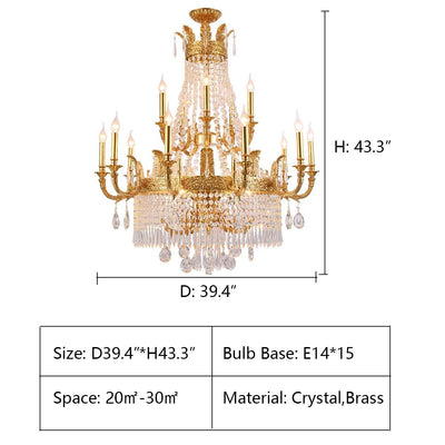Stunning Oversized Luxury Golden Metal Candle Crystal Tassel Chandelier For High - ceiling Staircase/Entryway/Living/Meeting Room - 2 Layers: D 39.4" * H 43.3"Warm LightCyranlamps