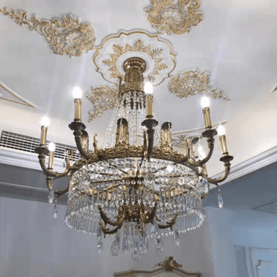 Stunning Oversized Luxury Golden Metal Candle Crystal Tassel Chandelier For High - ceiling Staircase/Entryway/Living/Meeting Room - 1 Layer: D 39.4"*H 39.4"Warm LightCyranlamps