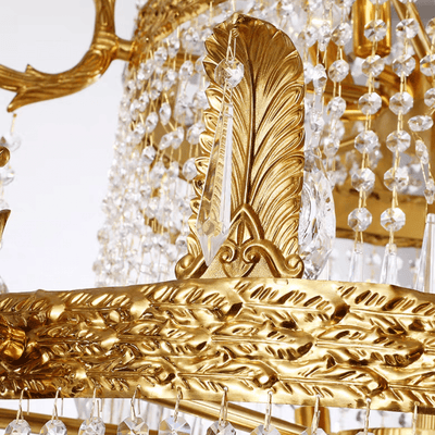 Stunning Oversized Luxury Golden Metal Candle Crystal Tassel Chandelier For High - ceiling Staircase/Entryway/Living/Meeting Room - 1 Layer: D 39.4"*H 39.4"Warm LightCyranlamps