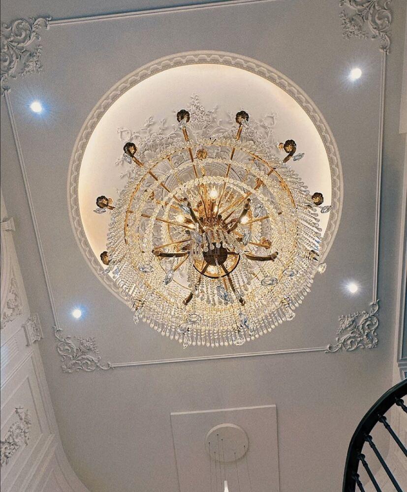 Stunning Oversized Luxury Golden Metal Candle Crystal Tassel Chandelier For High - ceiling Staircase/Entryway/Living/Meeting Room - 1 Layer: D 39.4"*H 39.4"Warm LightCyranlamps