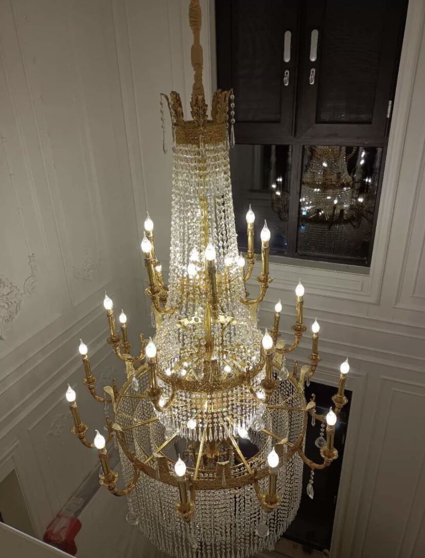 Stunning Oversized Luxury Golden Metal Candle Crystal Tassel Chandelier For High - ceiling Staircase/Entryway/Living/Meeting Room - 1 Layer: D 39.4"*H 39.4"Warm LightCyranlamps