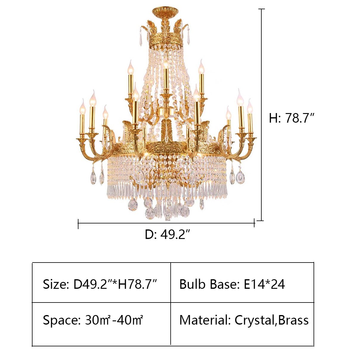 Stunning Oversized Luxury Golden Metal Candle Crystal Tassel Chandelier For High - ceiling Staircase/Entryway/Living/Meeting Room - 3 Layers: D 49.2" * H 78.7"Warm LightCyranlamps