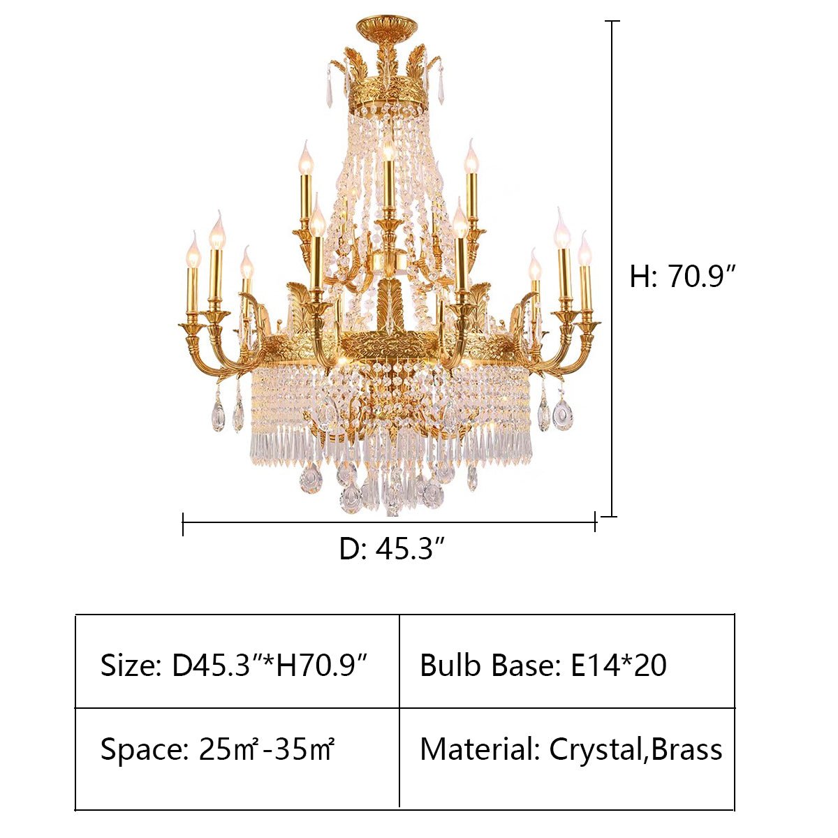 Stunning Oversized Luxury Golden Metal Candle Crystal Tassel Chandelier For High - ceiling Staircase/Entryway/Living/Meeting Room - 3 Layers: D 45.3" * H 70.9"Warm LightCyranlamps