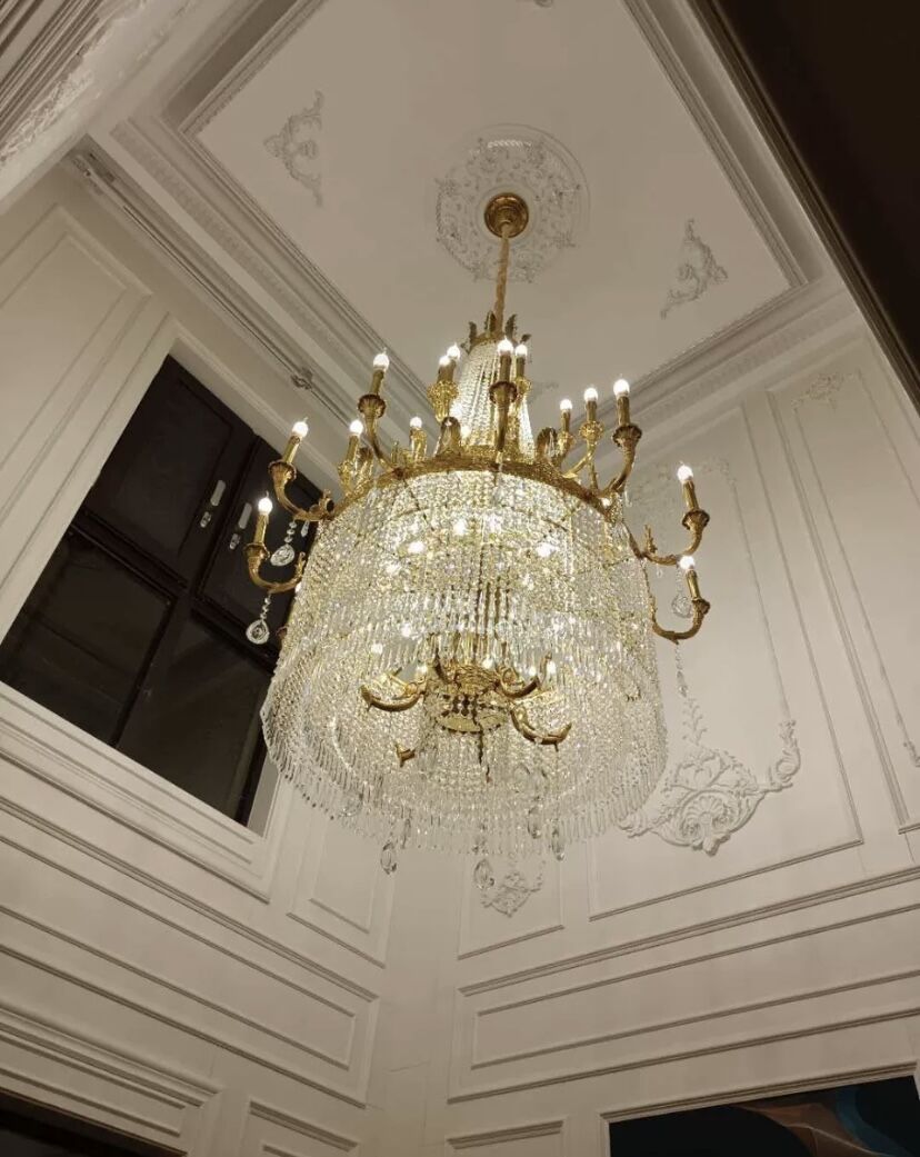 Stunning Oversized Luxury Golden Metal Candle Crystal Tassel Chandelier For High - ceiling Staircase/Entryway/Living/Meeting Room - 1 Layer: D 39.4"*H 39.4"Warm LightCyranlamps