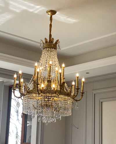 Stunning Oversized Luxury Golden Metal Candle Crystal Tassel Chandelier For High - ceiling Staircase/Entryway/Living/Meeting Room - 1 Layer: D 39.4"*H 39.4"Warm LightCyranlamps