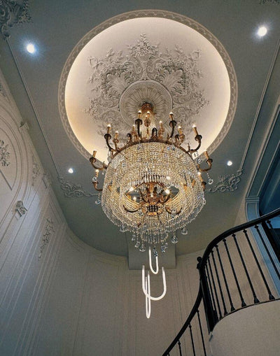 Stunning Oversized Luxury Golden Metal Candle Crystal Tassel Chandelier For High - ceiling Staircase/Entryway/Living/Meeting Room - 1 Layer: D 39.4"*H 39.4"Warm LightCyranlamps