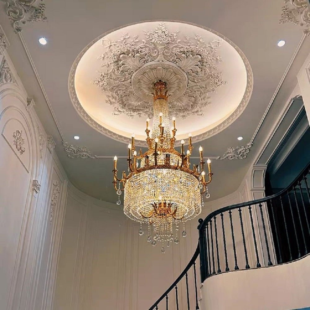Stunning Oversized Luxury Golden Metal Candle Crystal Tassel Chandelier For High - ceiling Staircase/Entryway/Living/Meeting Room - 1 Layer: D 39.4"*H 39.4"Warm LightCyranlamps