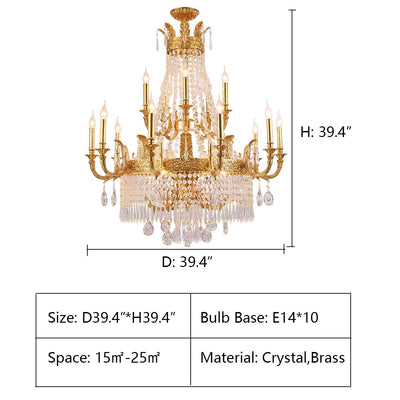 Stunning Oversized Luxury Golden Metal Candle Crystal Tassel Chandelier For High - ceiling Staircase/Entryway/Living/Meeting Room - 1 Layer: D 39.4"*H 39.4"Warm LightCyranlamps