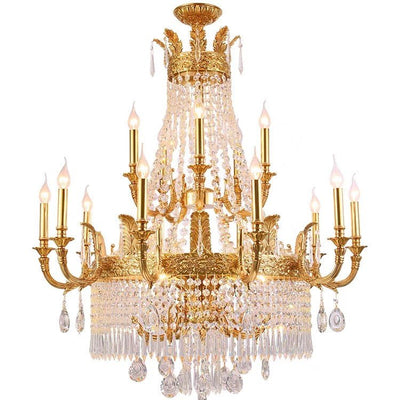 Stunning Oversized Luxury Golden Metal Candle Crystal Tassel Chandelier For High - ceiling Staircase/Entryway/Living/Meeting Room - 1 Layer: D 39.4"*H 39.4"Warm LightCyranlamps