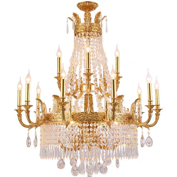 Stunning Oversized Luxury Golden Metal Candle Crystal Tassel Chandelier For High - ceiling Staircase/Entryway/Living/Meeting Room - 1 Layer: D 39.4"*H 39.4"Warm LightCyranlamps