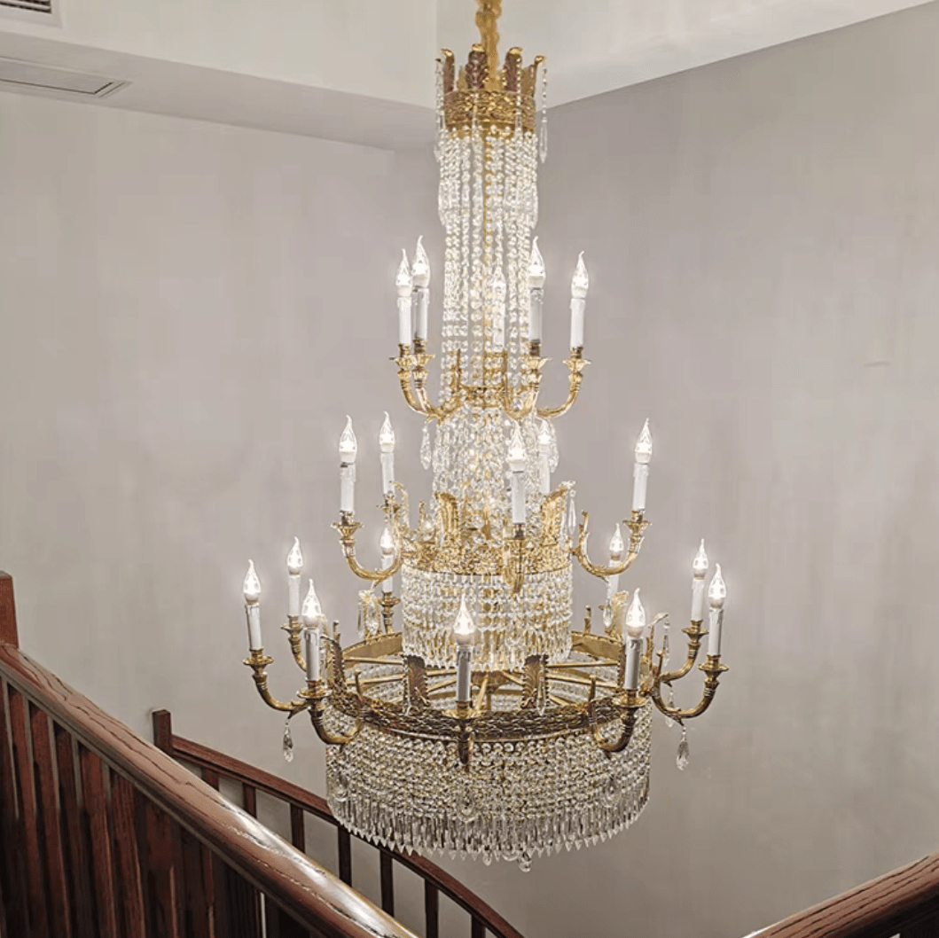 Stunning Oversized Luxury Golden Metal Candle Crystal Tassel Chandelier For High - ceiling Staircase/Entryway/Living/Meeting Room - 1 Layer: D 39.4"*H 39.4"Warm LightCyranlamps