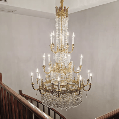 Stunning Oversized Luxury Golden Metal Candle Crystal Tassel Chandelier For High - ceiling Staircase/Entryway/Living/Meeting Room - 1 Layer: D 39.4"*H 39.4"Warm LightCyranlamps
