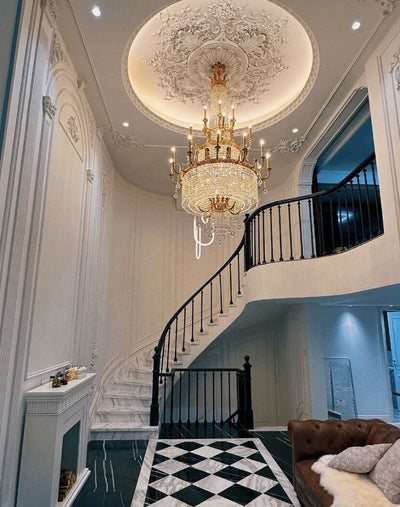 Stunning Oversized Luxury Golden Metal Candle Crystal Tassel Chandelier For High - ceiling Staircase/Entryway/Living/Meeting Room - 1 Layer: D 39.4"*H 39.4"Warm LightCyranlamps