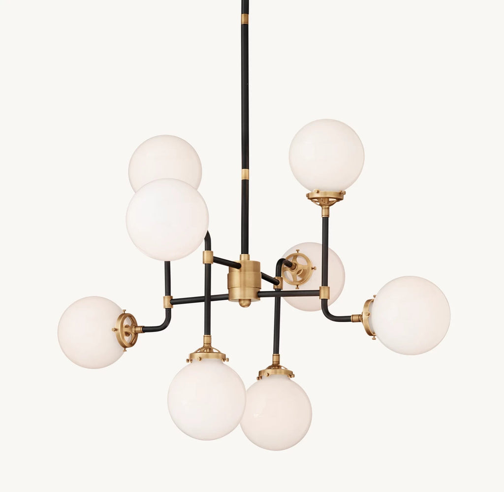 Sylviasp Bistro Milk Glass Globe Chandelier 34" - Cyran Lamps