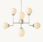 Sylviasp Bistro Milk Glass Globe Chandelier 34" - Cyran Lamps