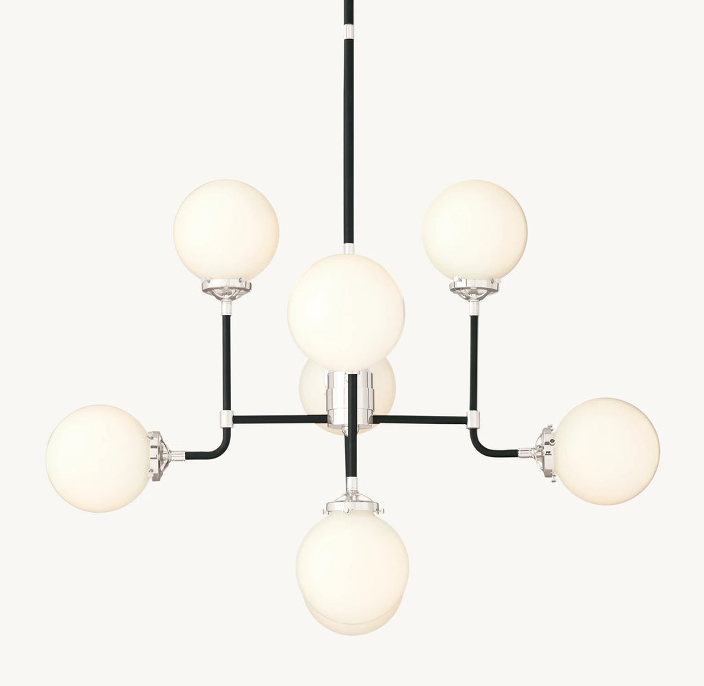 Sylviasp Bistro Milk Glass Globe Chandelier 34" - Cyran Lamps