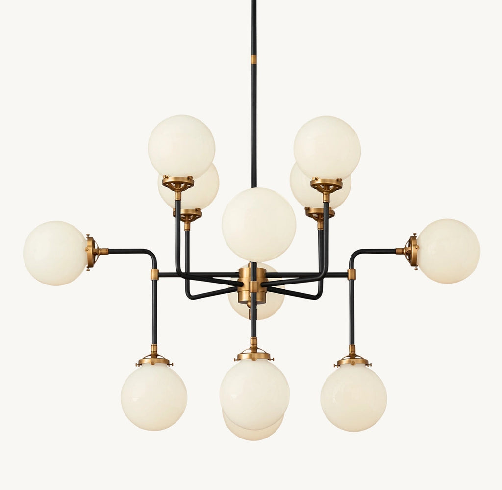 Sylviasp Bistro Milk Glass Globe Chandelier 42" - Cyran Lamps