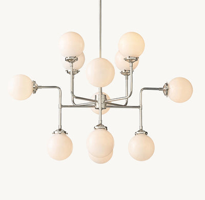 Sylviasp Bistro Milk Glass Globe Chandelier 42" - Cyran Lamps