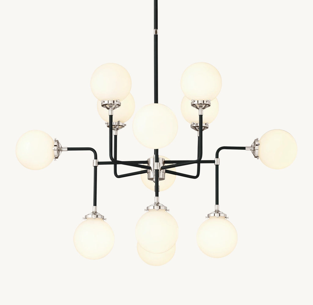 Sylviasp Bistro Milk Glass Globe Chandelier 42" - Cyran Lamps