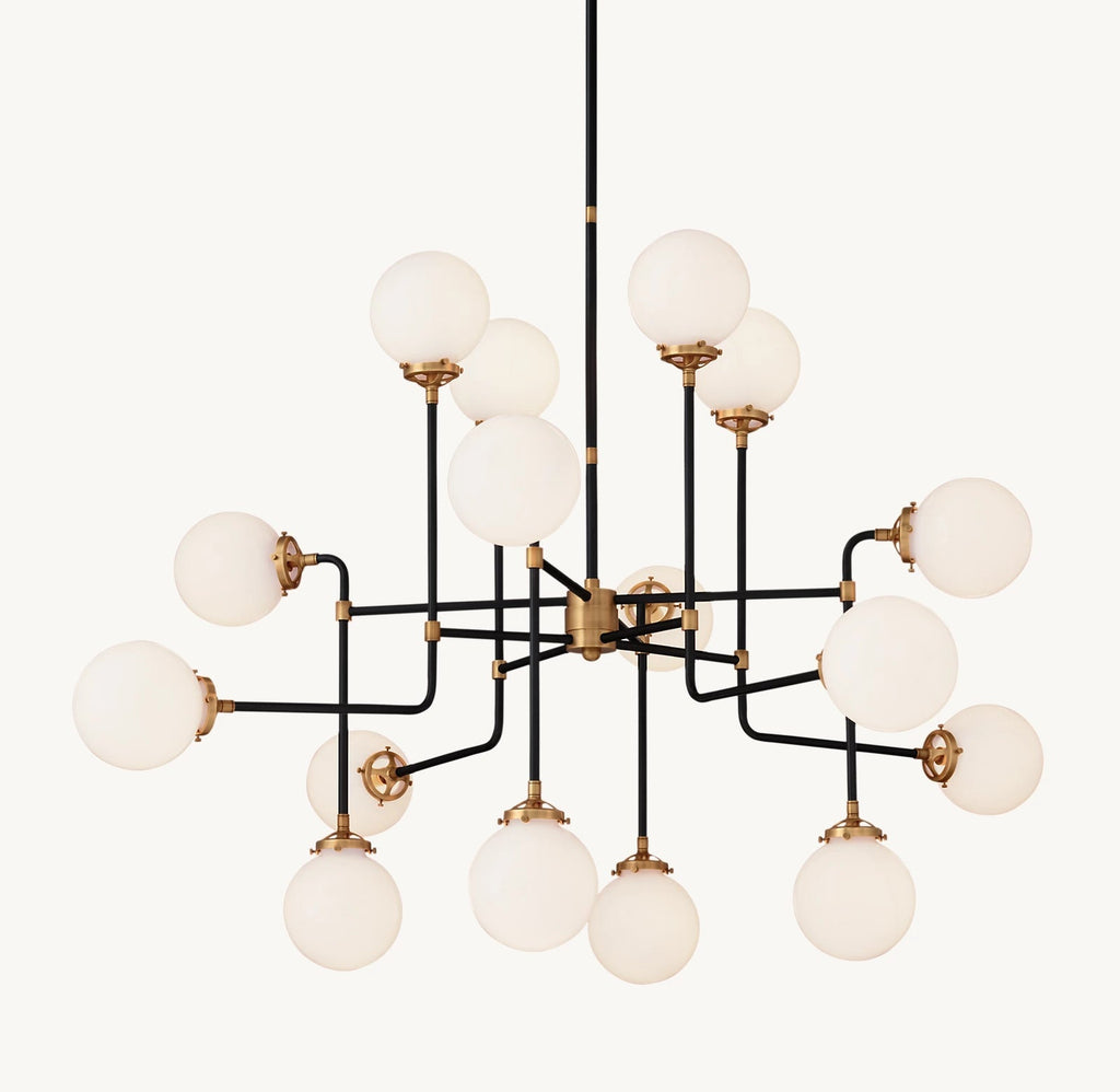 Sylviasp Bistro Milk Glass Globe Chandelier 56" - Cyran Lamps