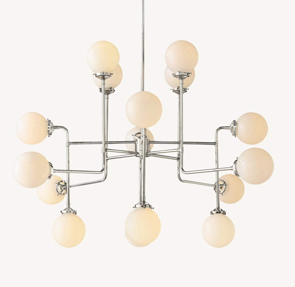 Sylviasp Bistro Milk Glass Globe Chandelier 56" - Cyran Lamps